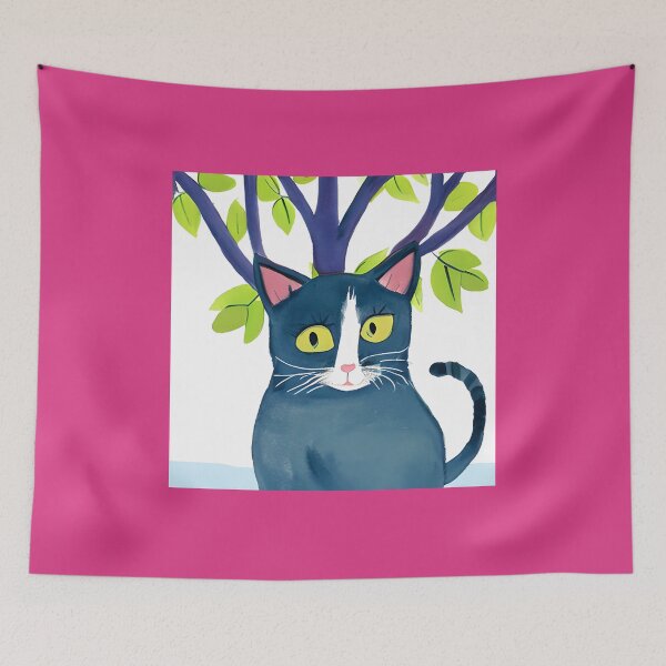 Item preview, Funny Cat with Big Yellow Eyes by a Tree with Green Leaves designed and sold by Swaggaville.
