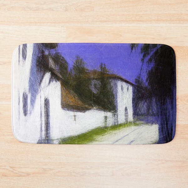 Item preview, Whitewashed village in sunlight with mountain. Image created using geometric shapes designed and sold by EdgyEdgeArt.