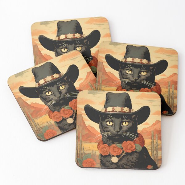 Item preview, Retro Vintage Cowboy Black Cat - Whiskered Wild West Adventure  designed and sold by KittyStampedeCo.