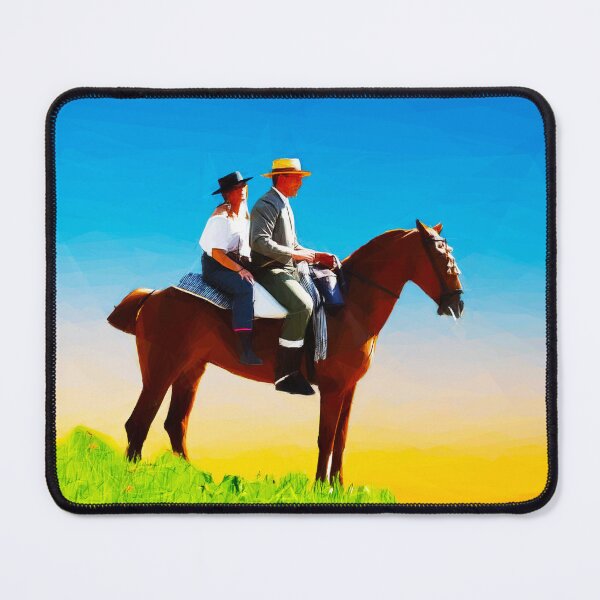 Item preview, Spanish couple on a horse at sunrise. Image created using geometric shapes designed and sold by EdgyEdgeArt.