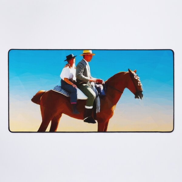 Item preview, Spanish couple on a horse at sunrise. Image created using geometric shapes designed and sold by EdgyEdgeArt.