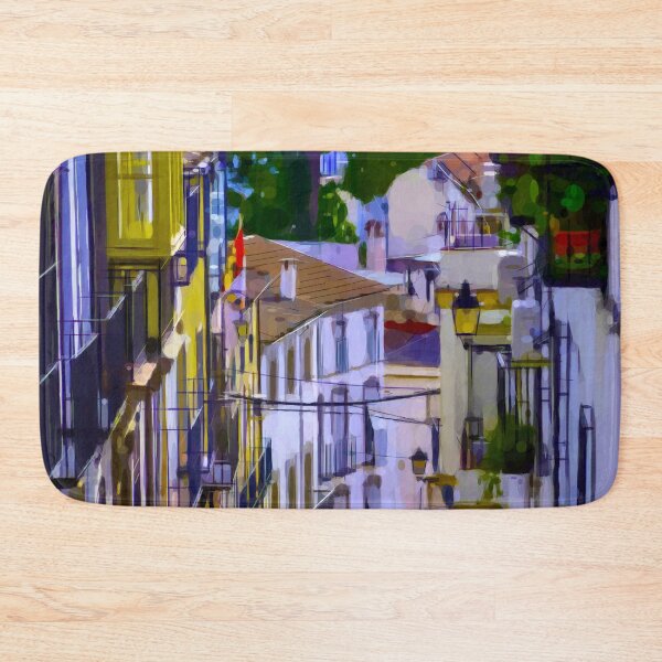Item preview, Steep spanish whitewashed village street. Image created using geometric shapes designed and sold by EdgyEdgeArt.