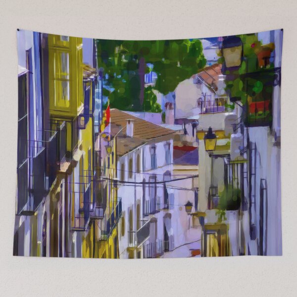 Item preview, Steep spanish whitewashed village street. Image created using geometric shapes designed and sold by EdgyEdgeArt.