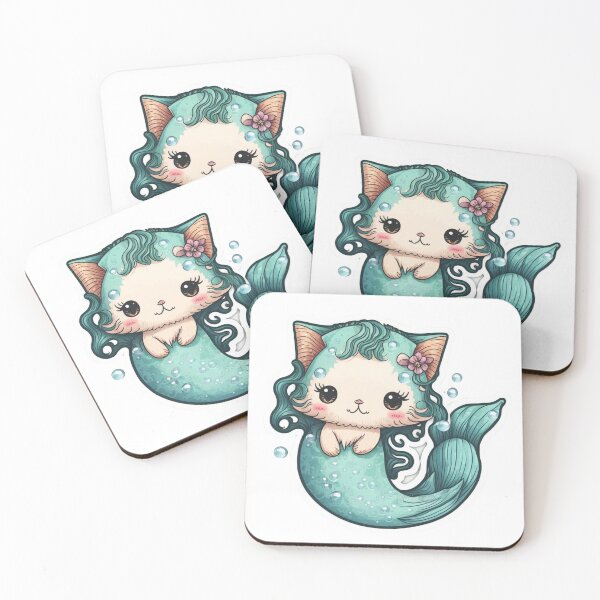Item preview, Cute cat mermaid with pink flower  designed and sold by Mirajs.