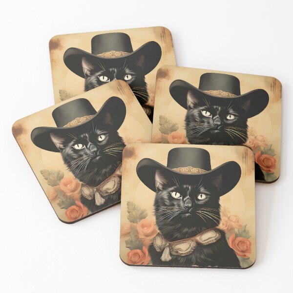 Item preview, Retro Vintage Cowboy Black Cat - Whiskered Wild West Adventure designed and sold by KittyStampedeCo.