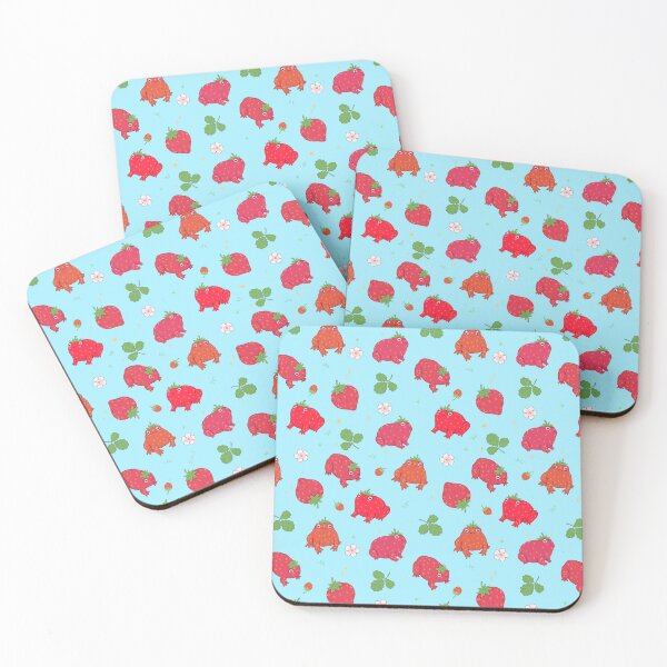 Item preview, pattern with cute strawberry frogs designed and sold by burbura.