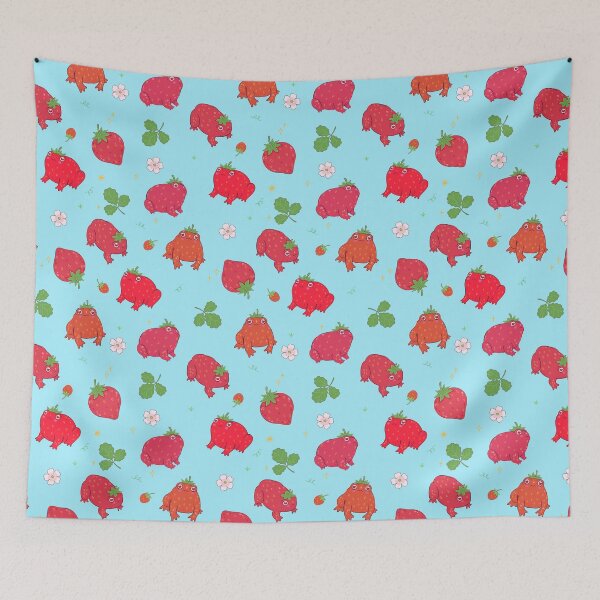 Item preview, pattern with cute strawberry frogs designed and sold by burbura.
