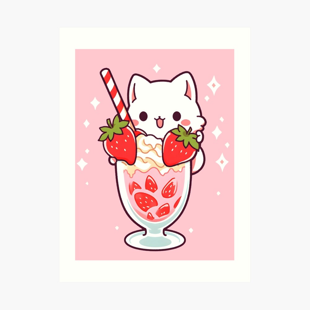 Cat Drinking Strawberry Milk Photographic Print for Sale by
