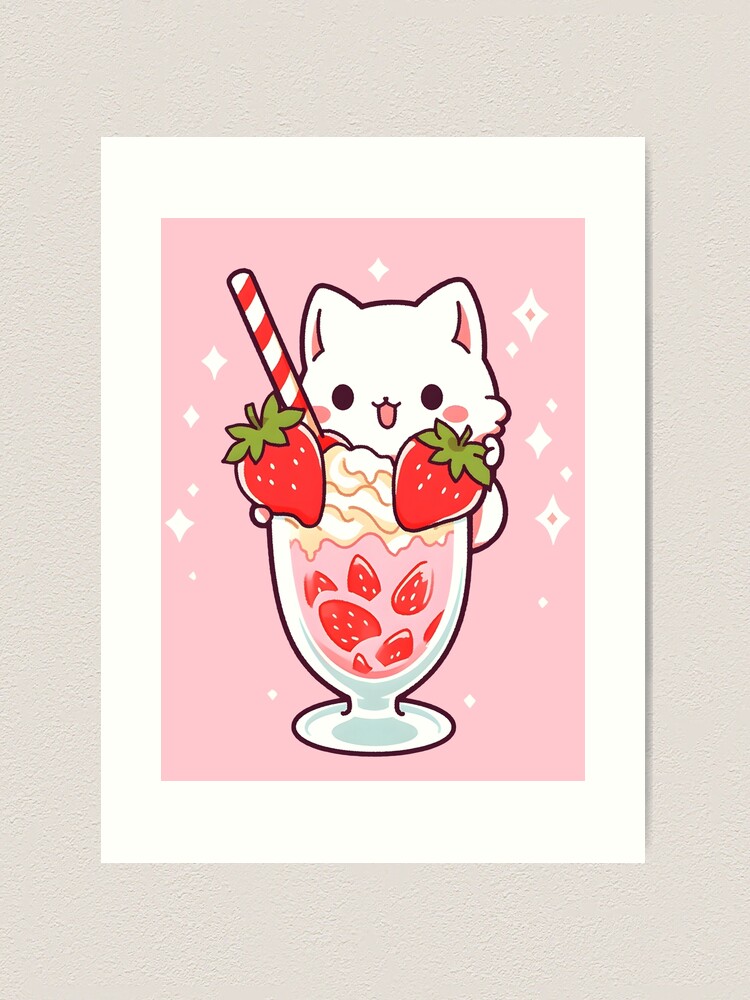 Adorable Kawaii Strawberry Milkshake Cat - Cute Cat Lover
