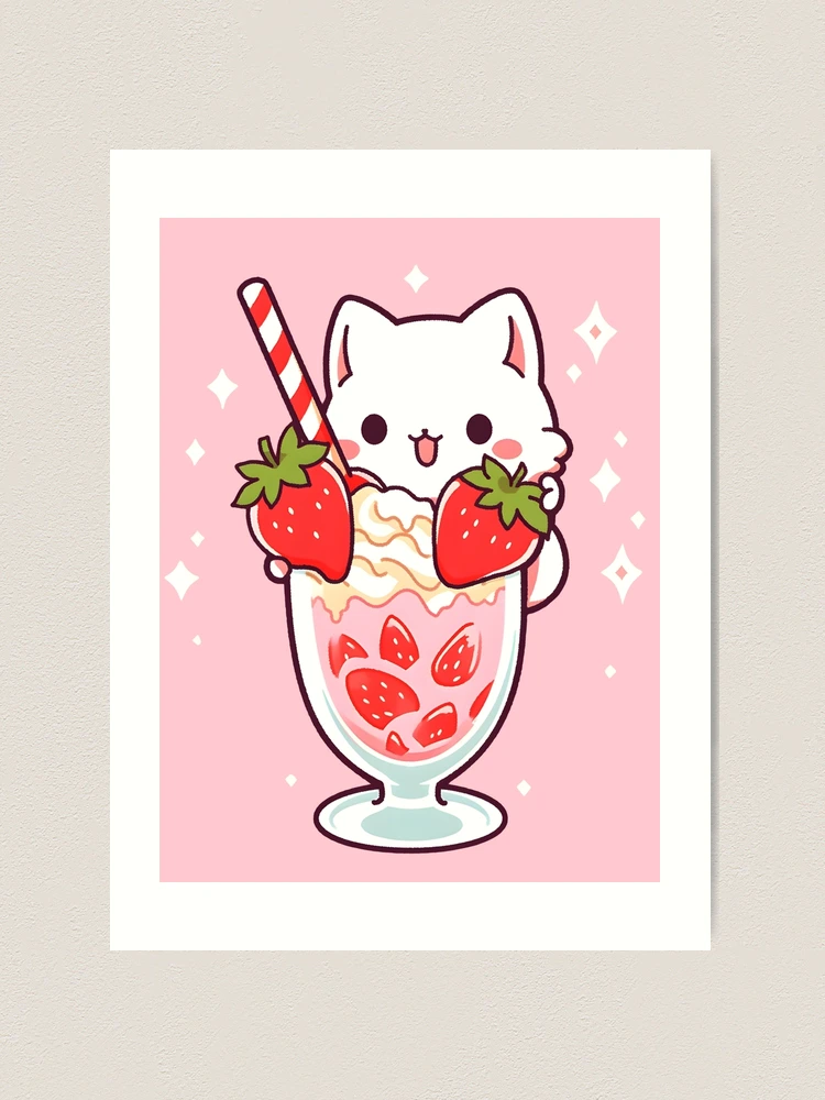 Adorable Kawaii Strawberry Milkshake Cat - Cute Cat Lover