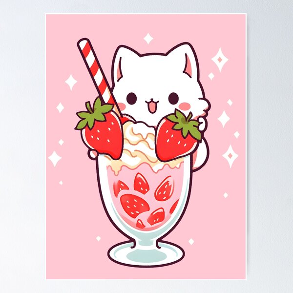 Strawberry Milk Cat Cute Kawaii Kitten Anime Neko Shake Png, Kawaii Ki –  buydesigntshirt