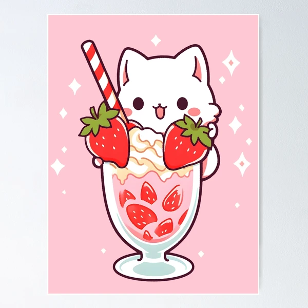 Adorable Kawaii Strawberry Milkshake Cat - Cute Cat Lover Gift