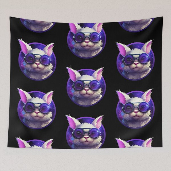 Item preview, Cute white rabbit in glasses on the background of space designed and sold by Selfion.