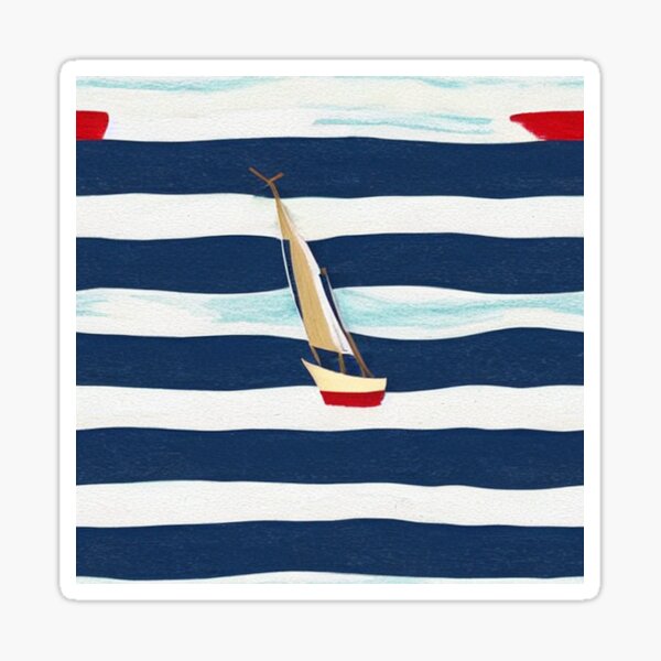 Item preview, Nautical Marine Pattern with stripes and boat, red, white, blue designed and sold by Une Affaire de Filles.