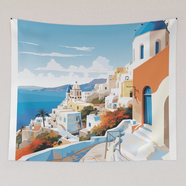 Item preview, A Pop Art Travel Print of Santorini - Greece designed and sold by StudioRedKoala.