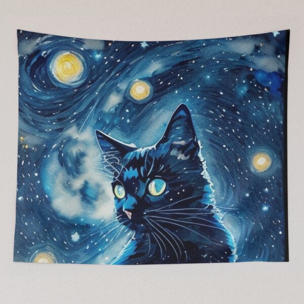Item preview, Van gogh Starry Night Black Cat designed and sold by Vangoholic.