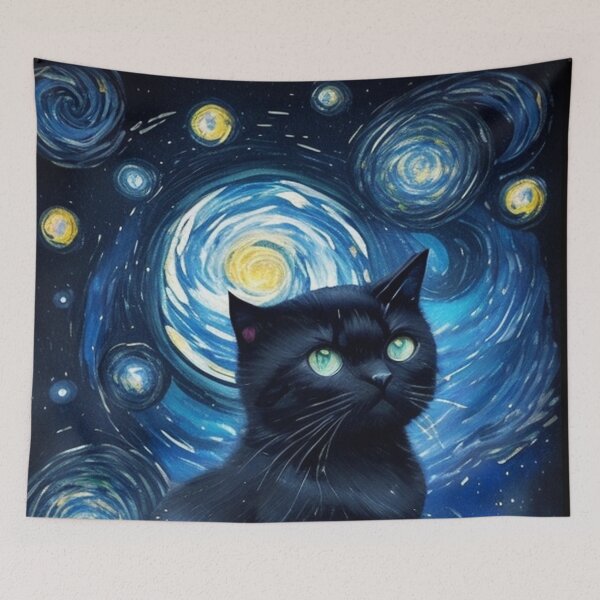 Item preview, Van gogh Starry Night Black Cat designed and sold by Vangoholic.