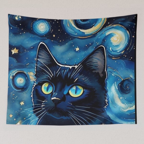 Item preview, Van gogh Starry Night Black Cat designed and sold by Vangoholic.