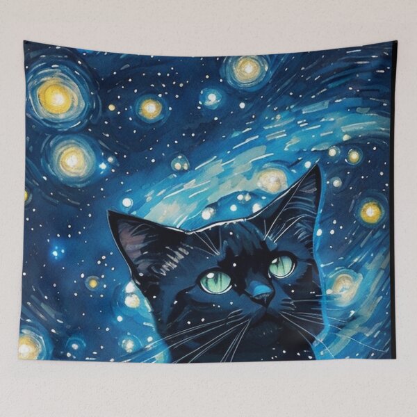 Item preview, Van gogh Starry Night Black Cat designed and sold by Vangoholic.