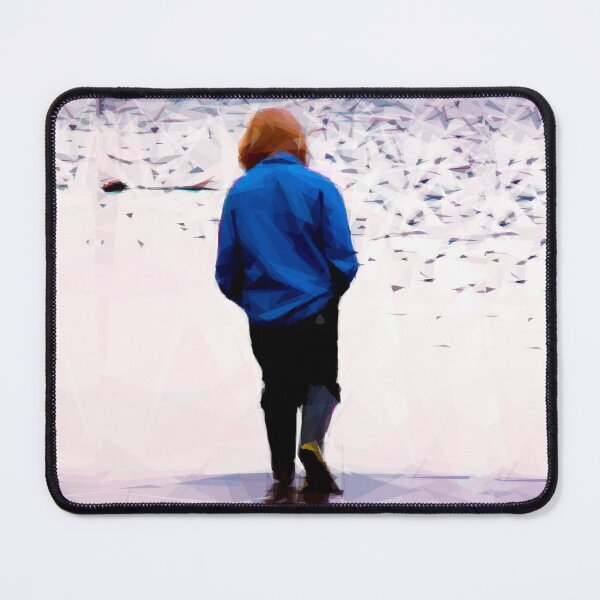 Item preview, Lone girl walking away on a beach. Image created using geometric shapes designed and sold by EdgyEdgeArt.