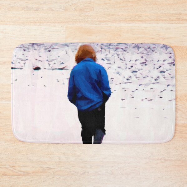 Item preview, Lone girl walking away on a beach. Image created using geometric shapes designed and sold by EdgyEdgeArt.