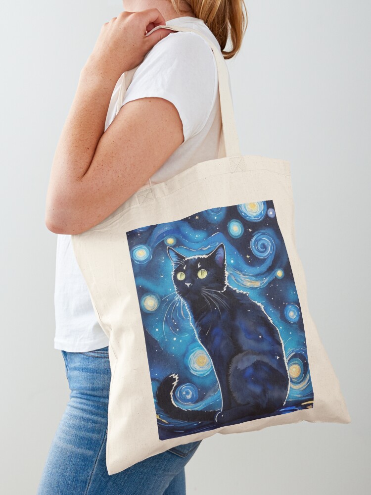 Van gogh Starry Night Black Cat | Tote Bag