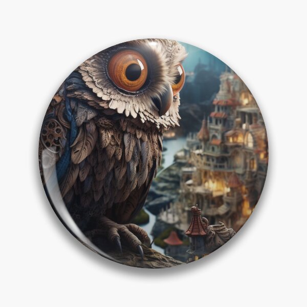 Item preview, Steampunk owl in enchanted village designed and sold by GetLitByRebecca.