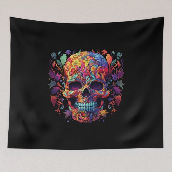 Item preview, Colorful skull beautiful artistic flowers designed and sold by Sixcom.