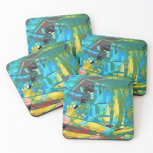 Item preview, Abstract pattern broken glass pane of a church green turquoise yellow designed and sold by G-M-Designs.