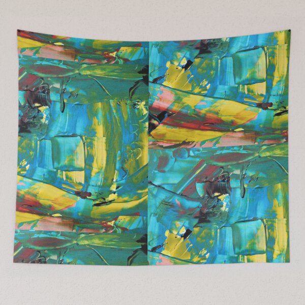 Item preview, Abstract pattern broken glass pane of a church green turquoise yellow designed and sold by G-M-Designs.