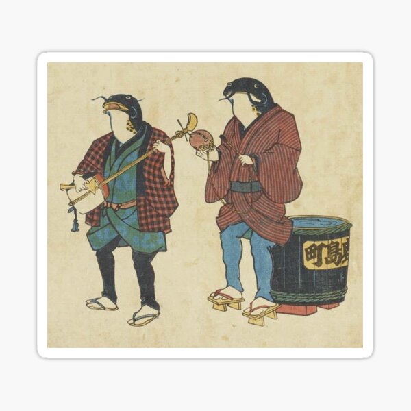 Catfish As Street Musicians Folk Punk Fashion Traditional Vintage Graphic Print Sticker