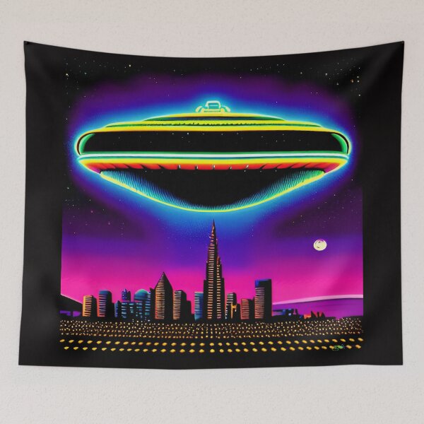 Item preview, Spaceship Cityscape – Neon Retro SciFi UFO - 93 designed and sold by Benito Del Ray.