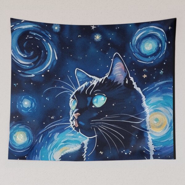 Item preview, Van gogh Starry Night Black Cat designed and sold by Vangoholic.