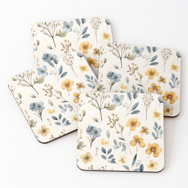 Item preview, Gold and Blue Flower Pattern designed and sold by ArtbyAiGallery.