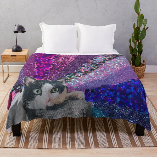 Item preview, Black and White Cat with Fabulous Glitter Rainbow Aura designed and sold by Daydreamer Alley.
