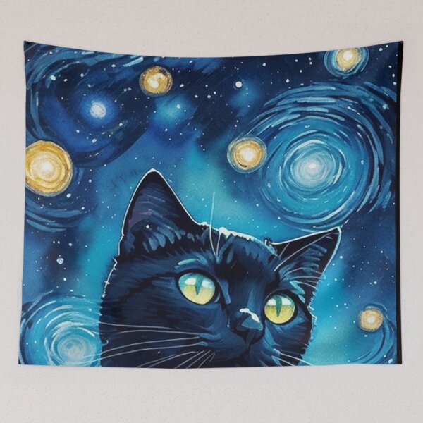 Item preview, Van gogh Starry Night Black Cat designed and sold by Vangoholic.