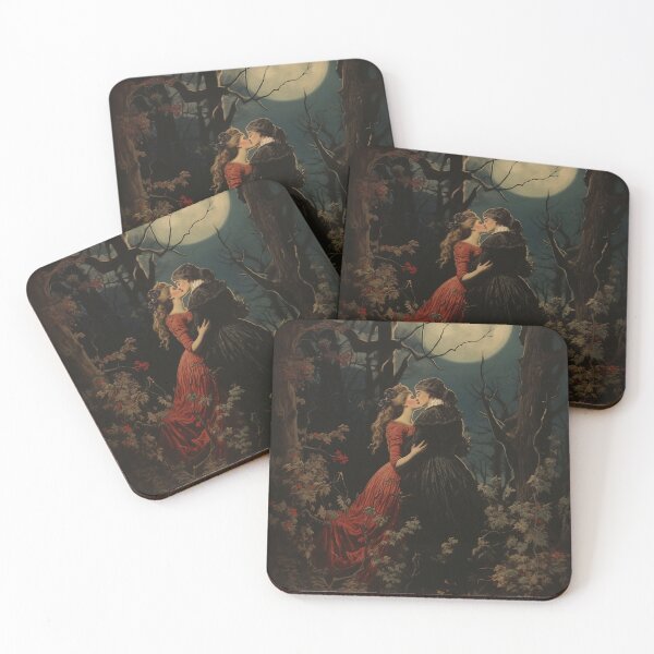 Item preview, Vintage sapphic witches kissing in night forest designed and sold by Forest Alchemist.