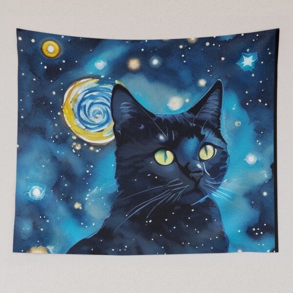 Item preview, Van gogh Starry Night Black Cat designed and sold by Vangoholic.