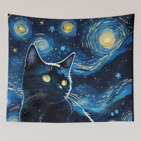 Item preview, Van gogh Starry Night Black Cat designed and sold by Vangoholic.