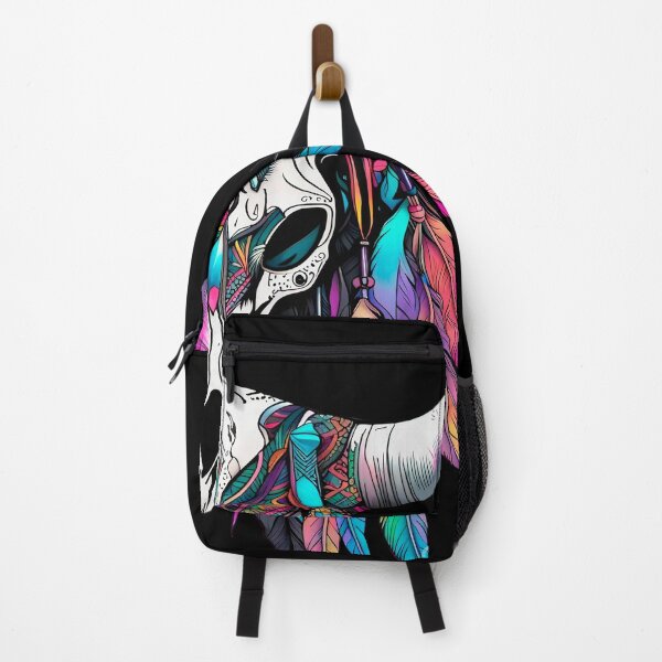 Item preview, Boho futuristic skull with vibrant neon colors designed and sold by SkullsToGo.