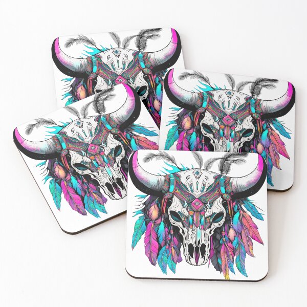 Item preview, Boho futuristic skull with vibrant neon colors designed and sold by SkullsToGo.
