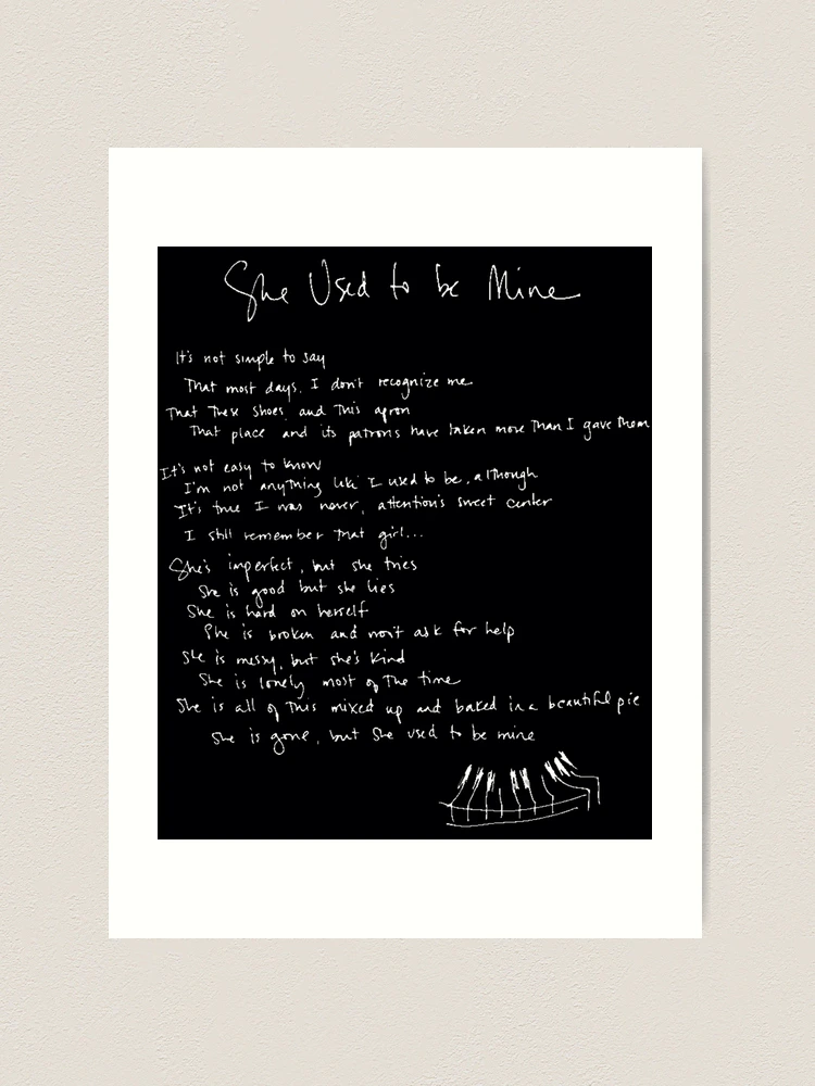 She Used To Be Mine - Sara Bareilles - Handwritten Lyrics- Waitress the Musical - Broadway 