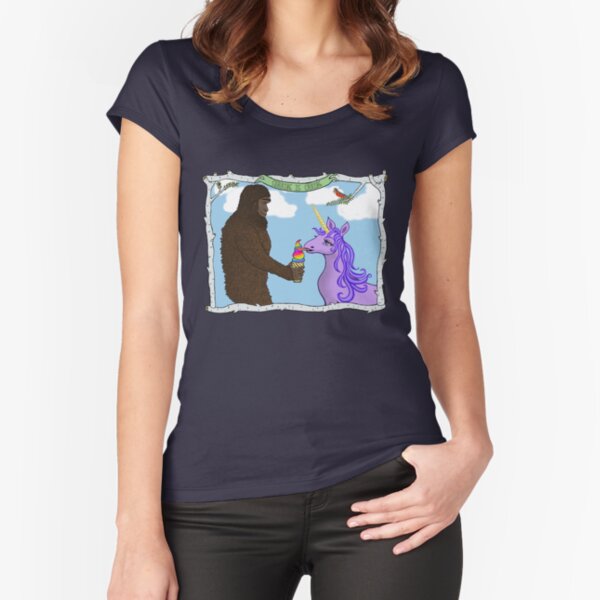 Sasquatch and Unicorn, Sharing is Caring. Fitted Scoop T-Shirt