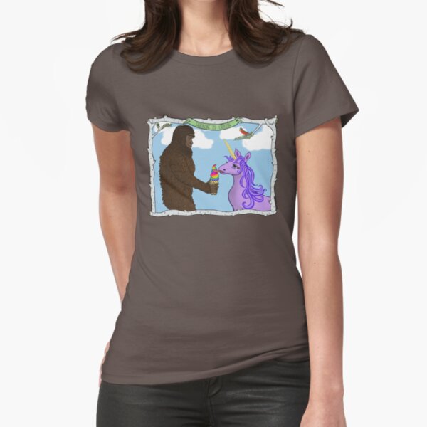  Sasquatch and Unicorn, Sharing is Caring. Fitted T-Shirt