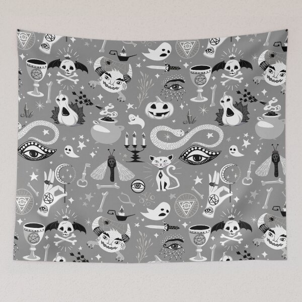 Item preview, occult pentagram cat halloween gray grey designed and sold by Gossip Rag.