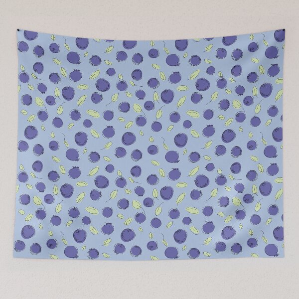 Item preview, Blueberries and leaves on blue background designed and sold by Meg M Studio.