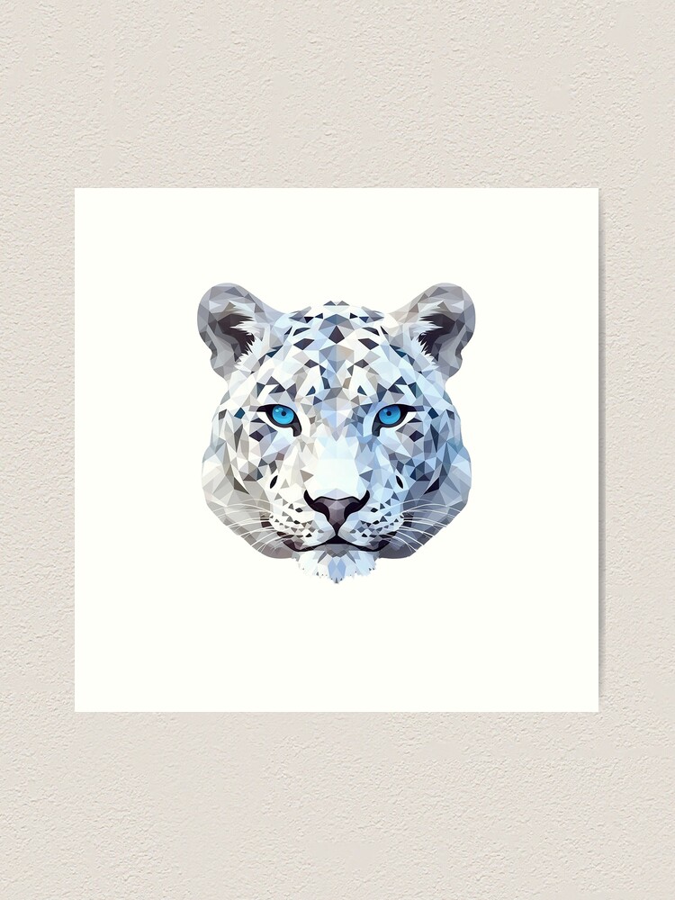 Fierce snow leopard in faceted geometric style