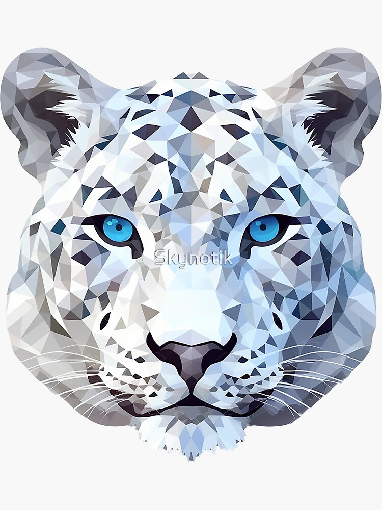 Fierce snow leopard in faceted geometric style | Sticker