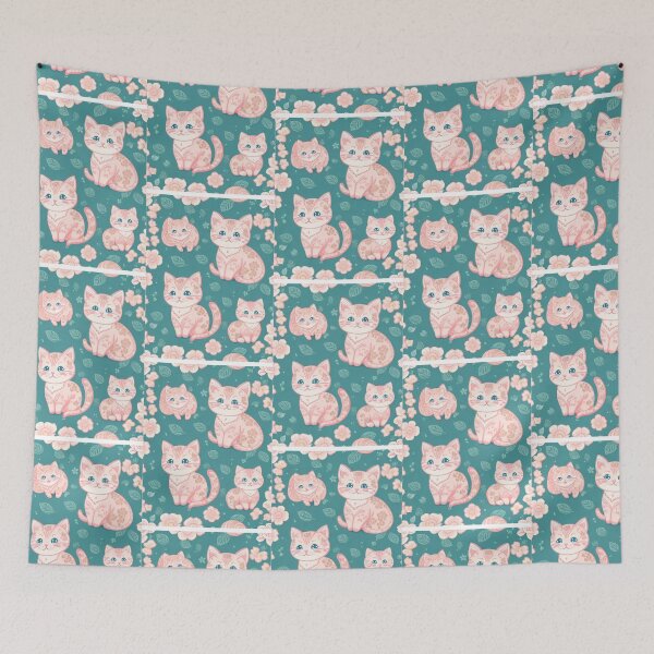 Item preview, Kittens teal backdrop  designed and sold by Gigglyvibes.