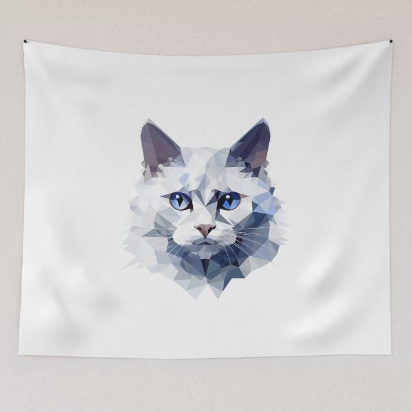 Item preview, Angora cat in faceted geometric style designed and sold by Skynotik.